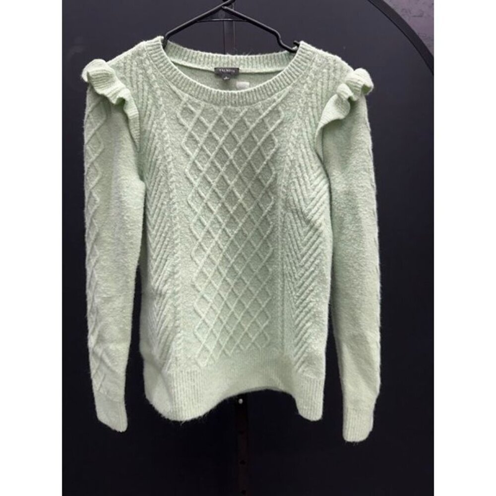 Talbots Cable Knit Ruffle Crewneck Sweater Mint - Picture 2 of 6